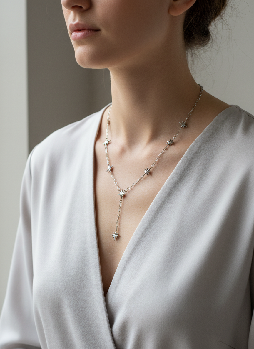 Collier Anita argenté porté - version courte