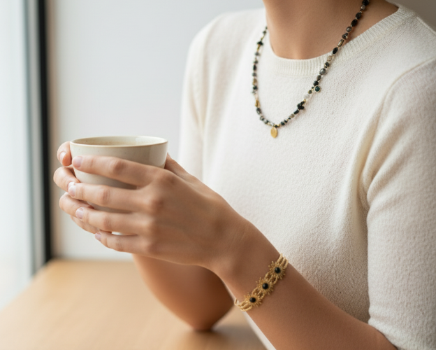 Collier Luza, Bracelet Solana et Boucle Reina portés